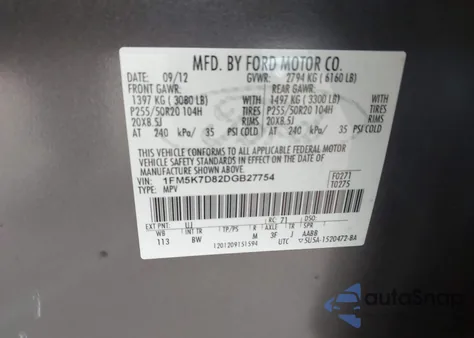 2013 Ford Explorer Xlt from USA, damaged, VIN 1FM5K7D82DGB27754